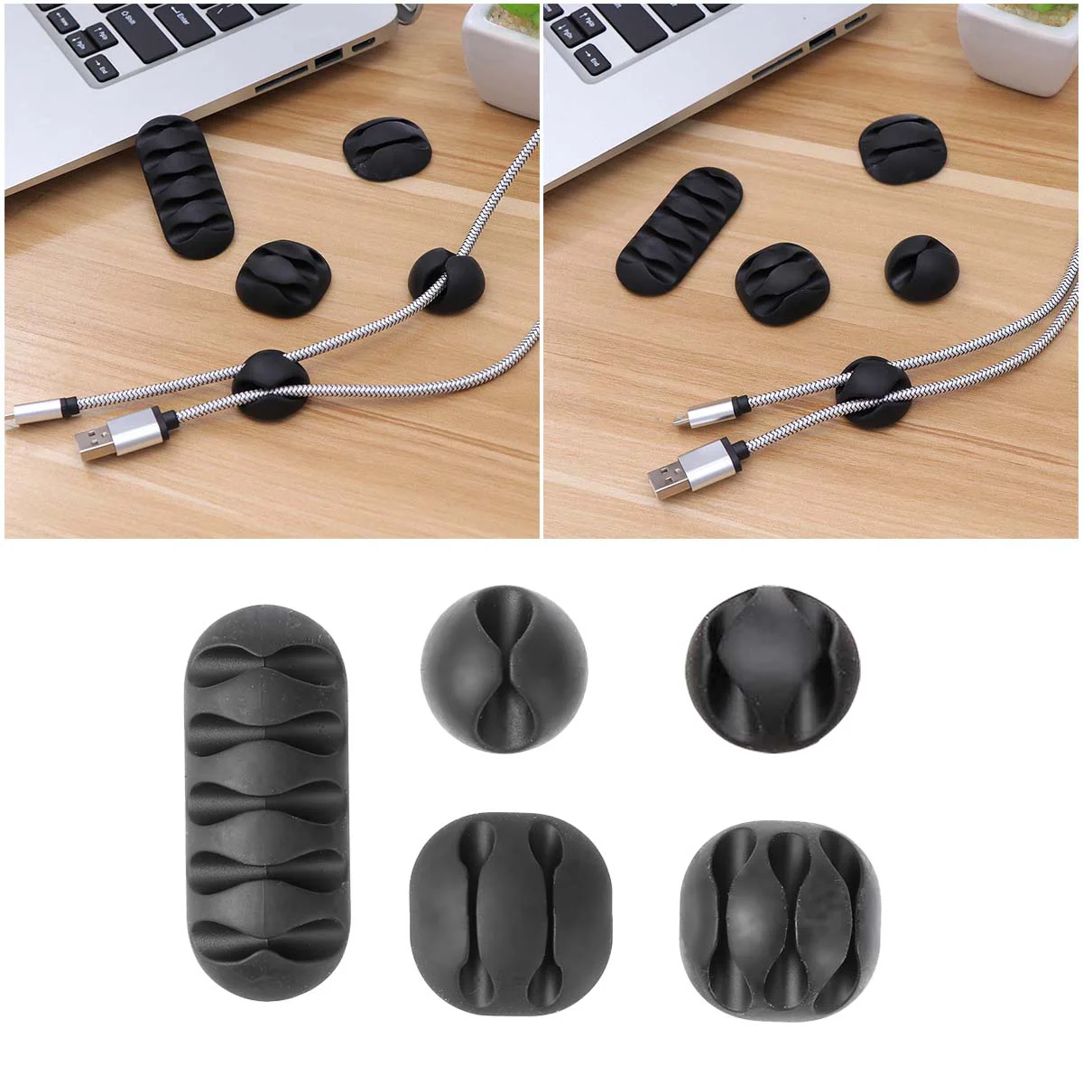 

20 pcs Desk Cable Clips Multipurpose Plastic Black Cord Holders Wire Management for Office