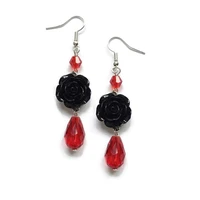 black rose earrings with red beads rockabilly jewelleryromantic valentine gift for herfloral jewelry gothic victorian weddin