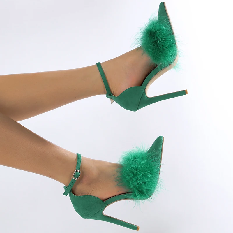 

Женские туфли на очень высоком каблуке, зеленые туфли с острым закрытым носком, пикантные элегантные праздничные туфли с вырезами на тонком...