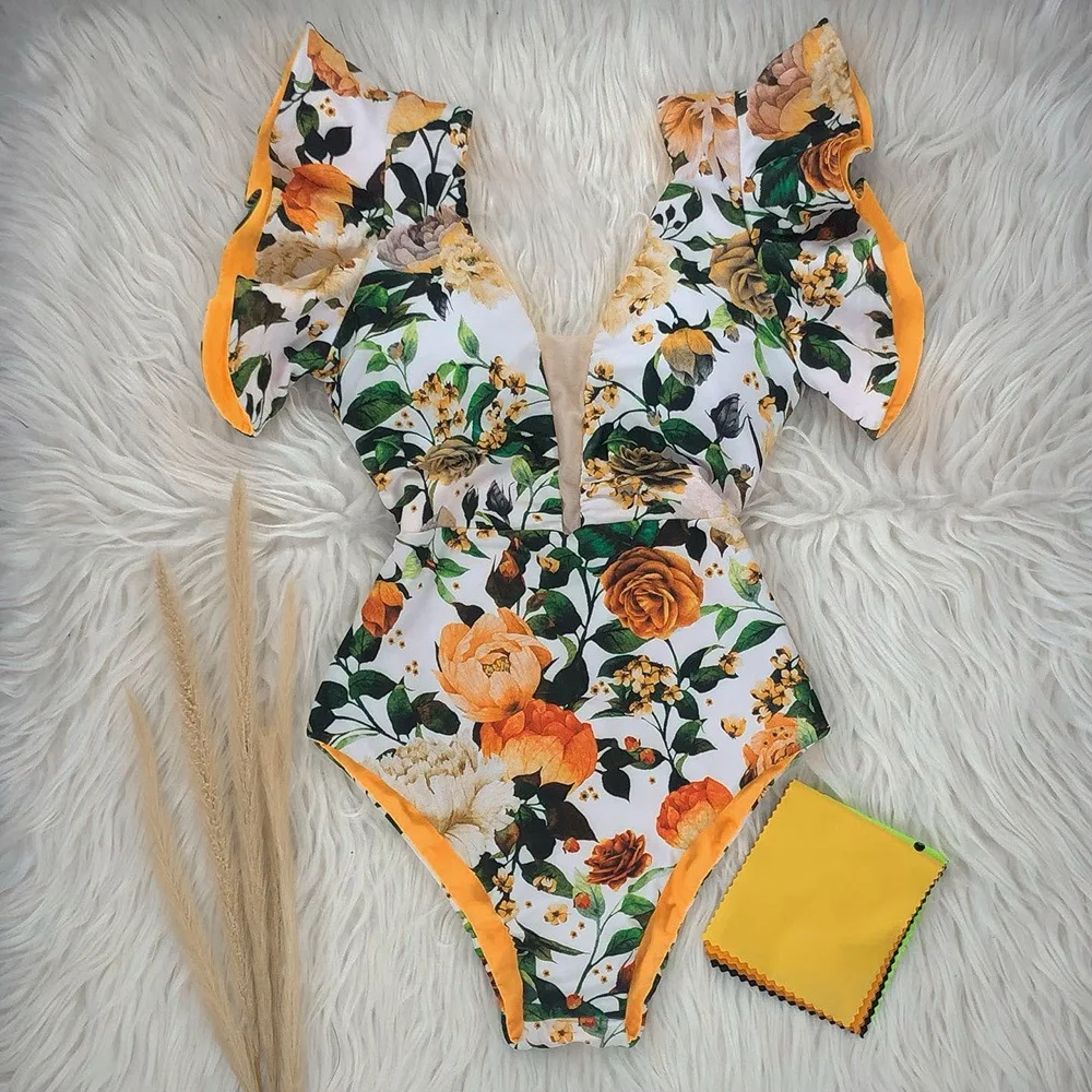 

European and American 2022 new swimsuit split bikini fly-edge print swimsuit