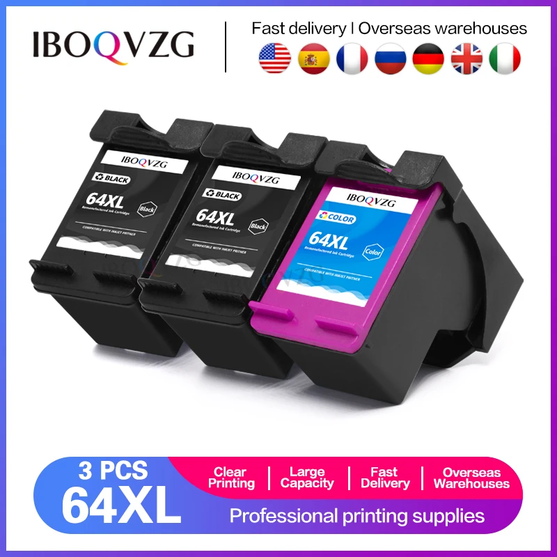 

IBOQVZG Remanufactured Ink Cartridge Replace for HP 64XL 64 XL N9J92AN N9J91AN for Envy Photo 7855 7858 6255 7155 7120 6252