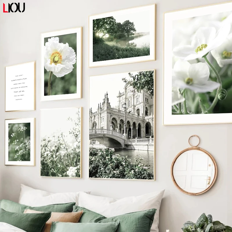 Солнечное поле Гора Цветок Пыльногоца Художественная картина на холсте Постеры и печати в стиле Нордик для декора гостиной.