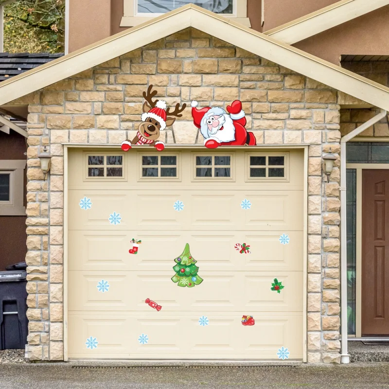 

[Wall Ornament] X014 Cross-Border Christmas Large Size Garage Stickers Door Sticker Santa Snowman Holiday Decoration PVC Wall St