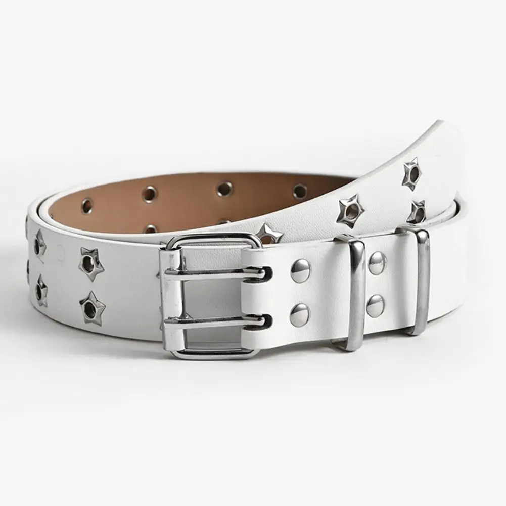 

Stylish Buckle Closure Faux Leather Adjustable Jeans Belt Waist Belt Hollow Star Eyes Simple