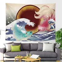 ocean sun wave tapestry sunset marine life fish kanagawa great wave print tapestries wall hanging bedroom living room dorm decor