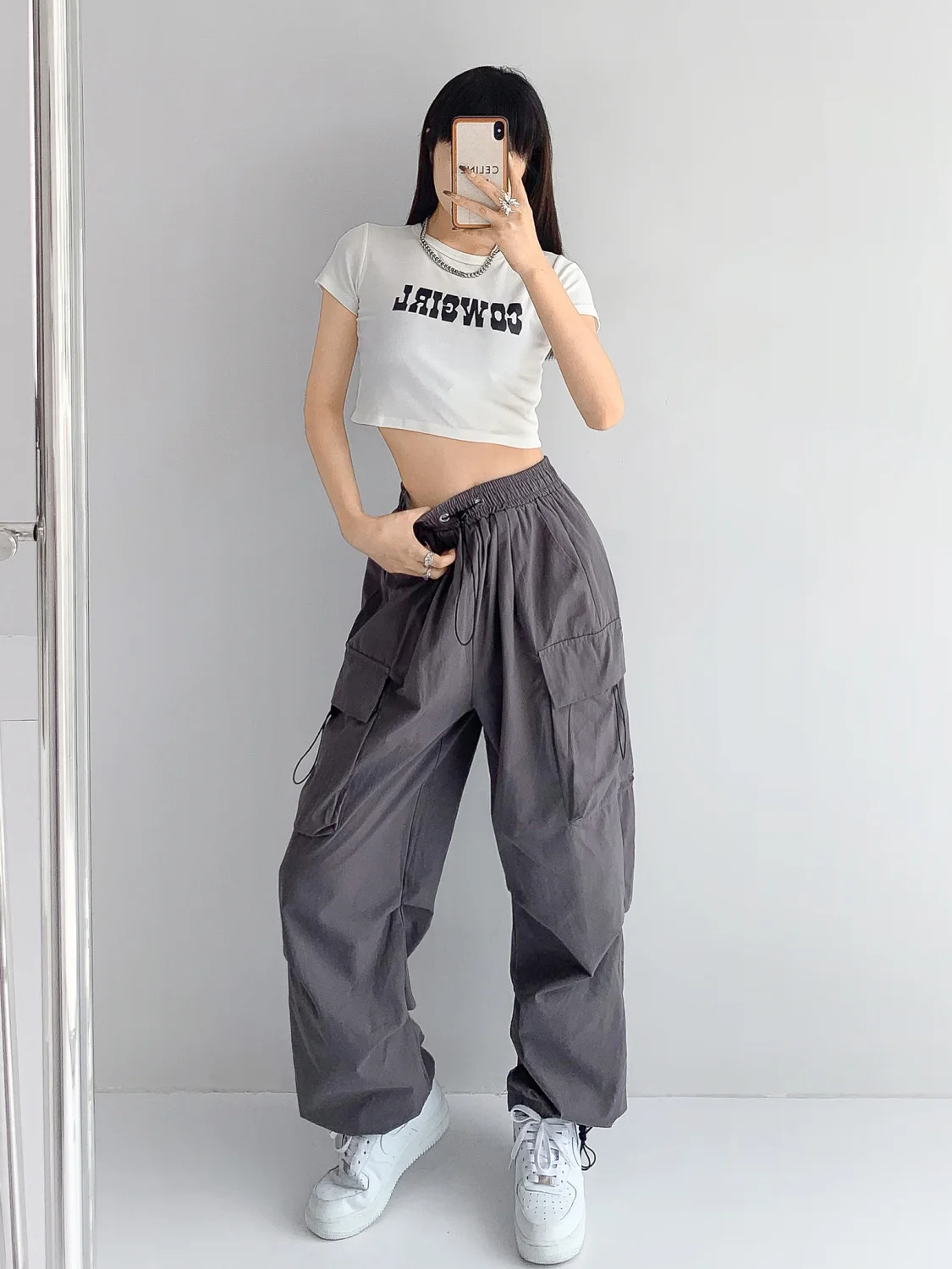 Women Casual Baggy Wide Leg Sweatpants Fashion Vintage Chic Solid Drawstring Trousers  Loose Streetwear Joggers Cargo Pants