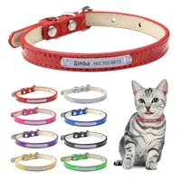 bling leather cat collar personalized name collar for cats small dog puppy necklace kitten accessories nameplate free engraving