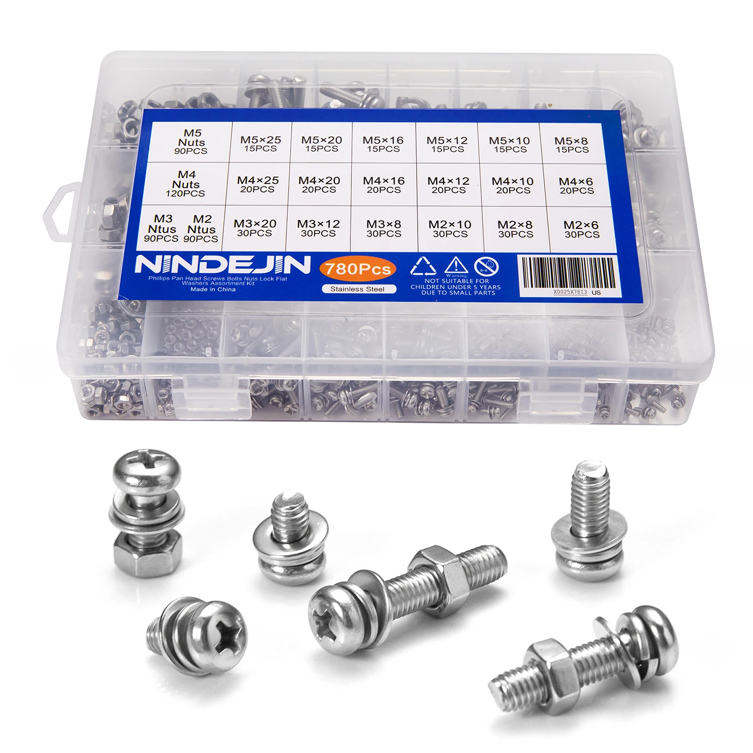 NINDEJIN 780 шт. наборы крестообразных винтов SEMS M2 M3 M4 M5 винты с крестообразным шлицем