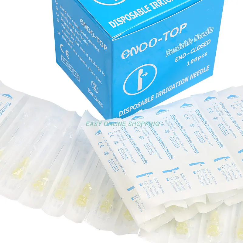 

100pcs/box Dental Sterilized Disposable Syringes Endo Irrigation Needle Tips Plain Ends Notched for Oral Care Tooth Cleaning