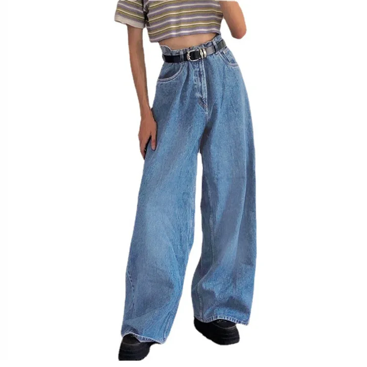 

Woman Jeans Denim Blue High Wait Stacked Pants Spring 2022 Women Clothing Streetwear Jeans Fashion Pockets Trousers Y2k Pants