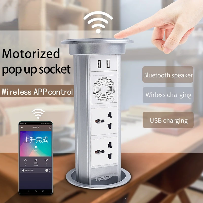 

Kitchen Counter top Worktop Motorized Pop-out USB 13Amp Universal Power Socket Outlet With Speaker
