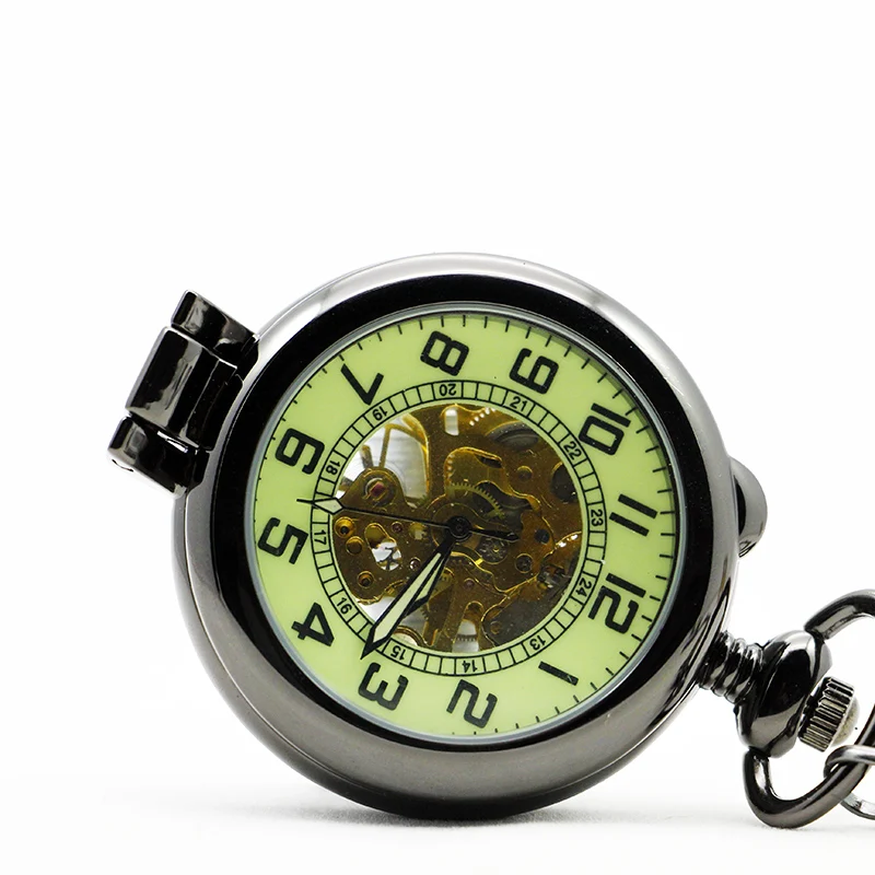 Vintage Engraved Mechanical Pocket Watch Arabic Numerals Display Belt Chain Clock Men's Ladies Memorial Gift