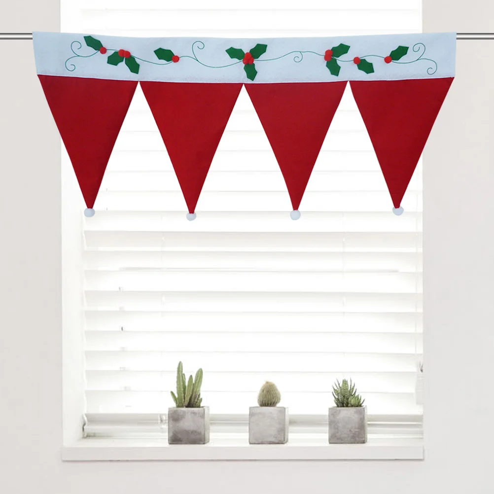 

1PC Santa Hat Christmas Curtain Valance Christmas Door Window Bunting Decorations for Shop Living Room