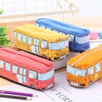 cartoon bus pencil case canvas large capacity car zipper estuche for student stationery school supplies
