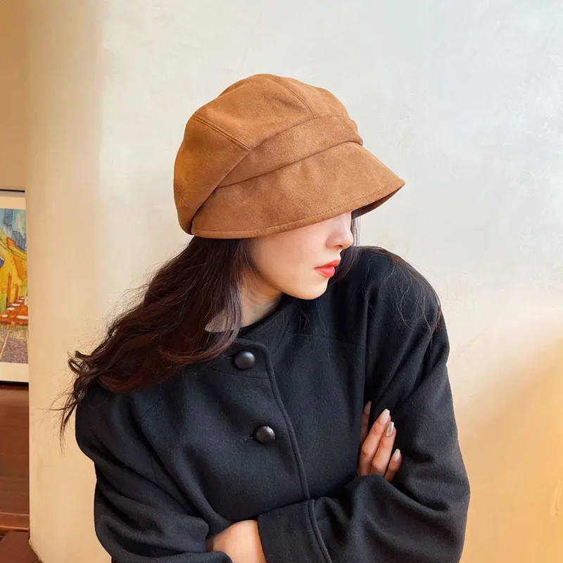 

New Fisherman Hat Ladies Autumn and Winter Suede French Style Fashion Pile Hats Big Head Circumference Show Face Small Basin Cap