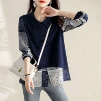 fashion printed spliced fake two pieces blouses 2022 new oversized casual pullovers loose commute womens clothing korean shirt
