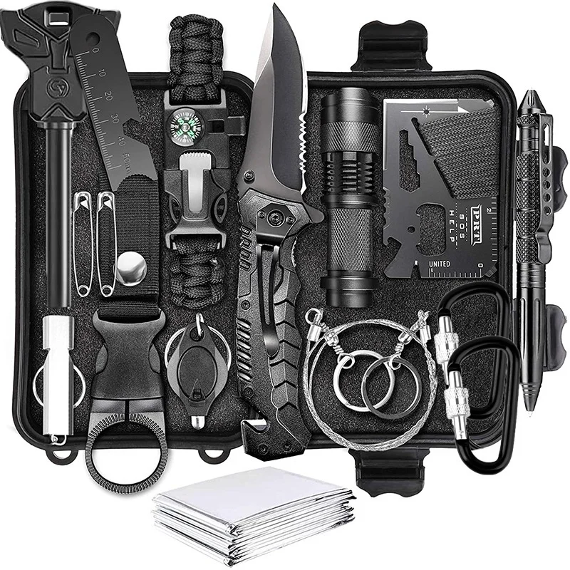 

Экстренное снаряжение для выживания на открытом воздухе Многофункциональный набор инструментов для самообороны для выживания на открытом...