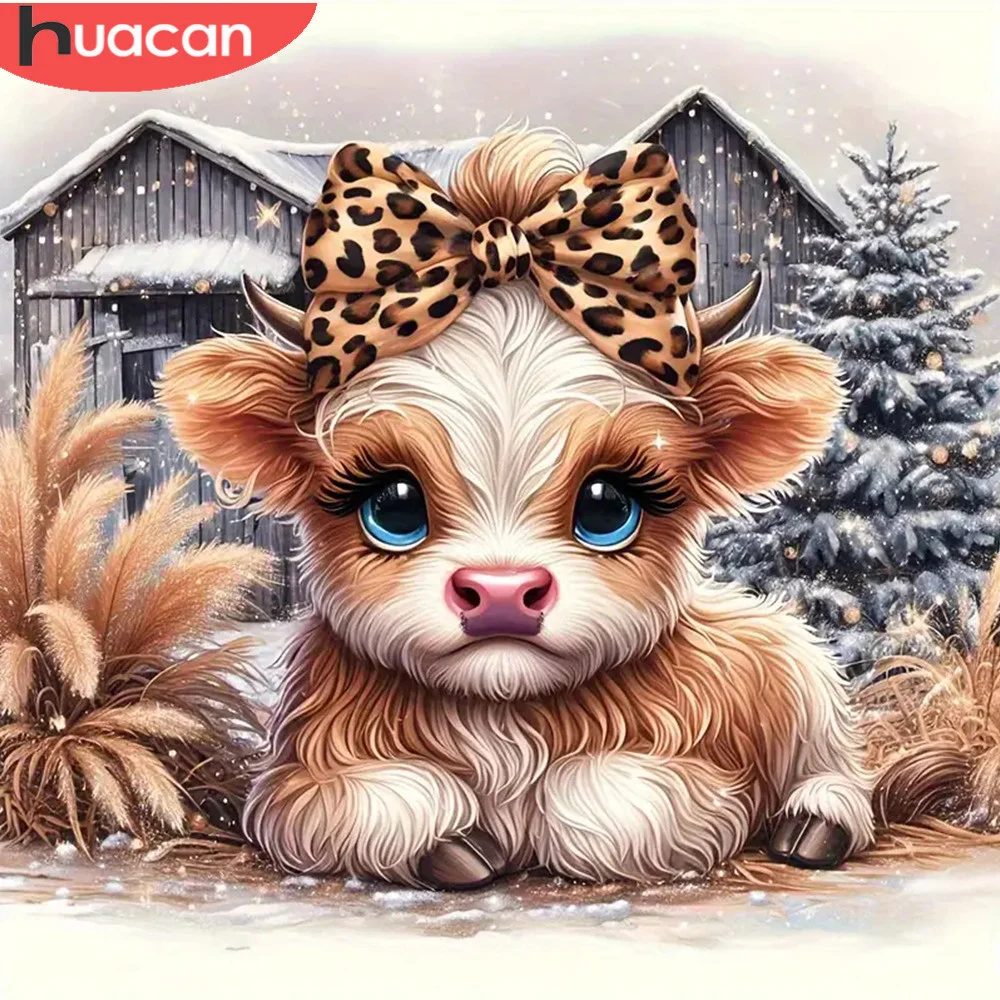 Алмазная живопись HUACAN Корова 5D мультяшная мозаика с животными Полный Круглый