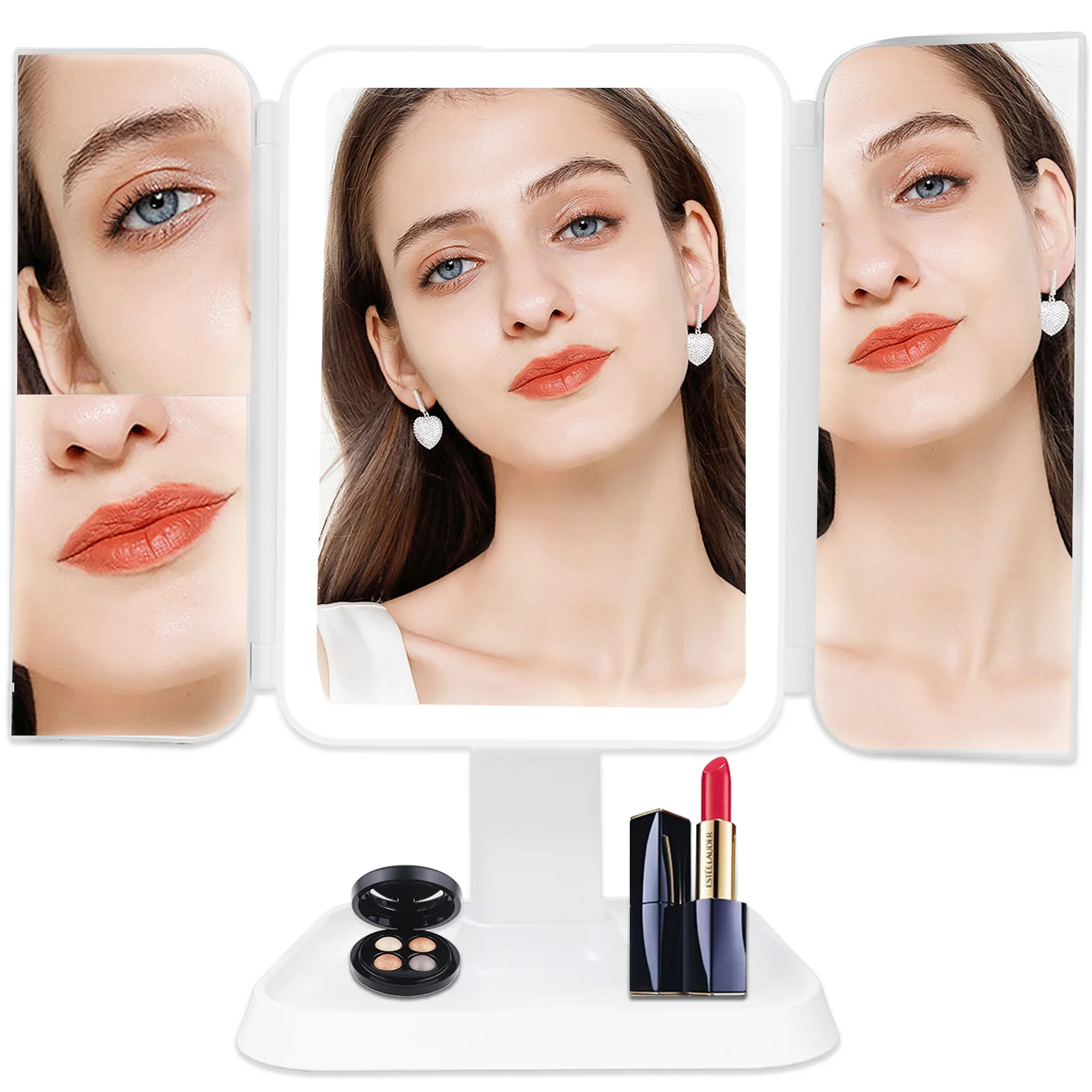 

Makeup Mirror Vanity Mirror with Lights, Touch Control Trifold Mirror, Portable High Definition Cosmetic Lighted up Mirror with