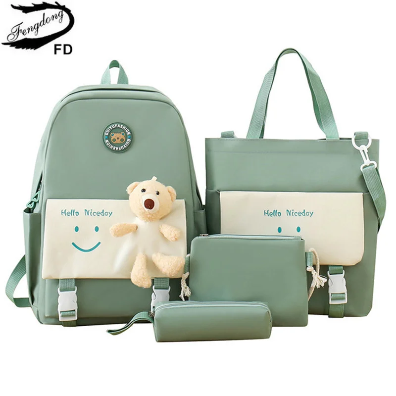 

Fengdong elementary school backpack for girls cute korean style school bags for kids girls kawaii green backpack kids book bag