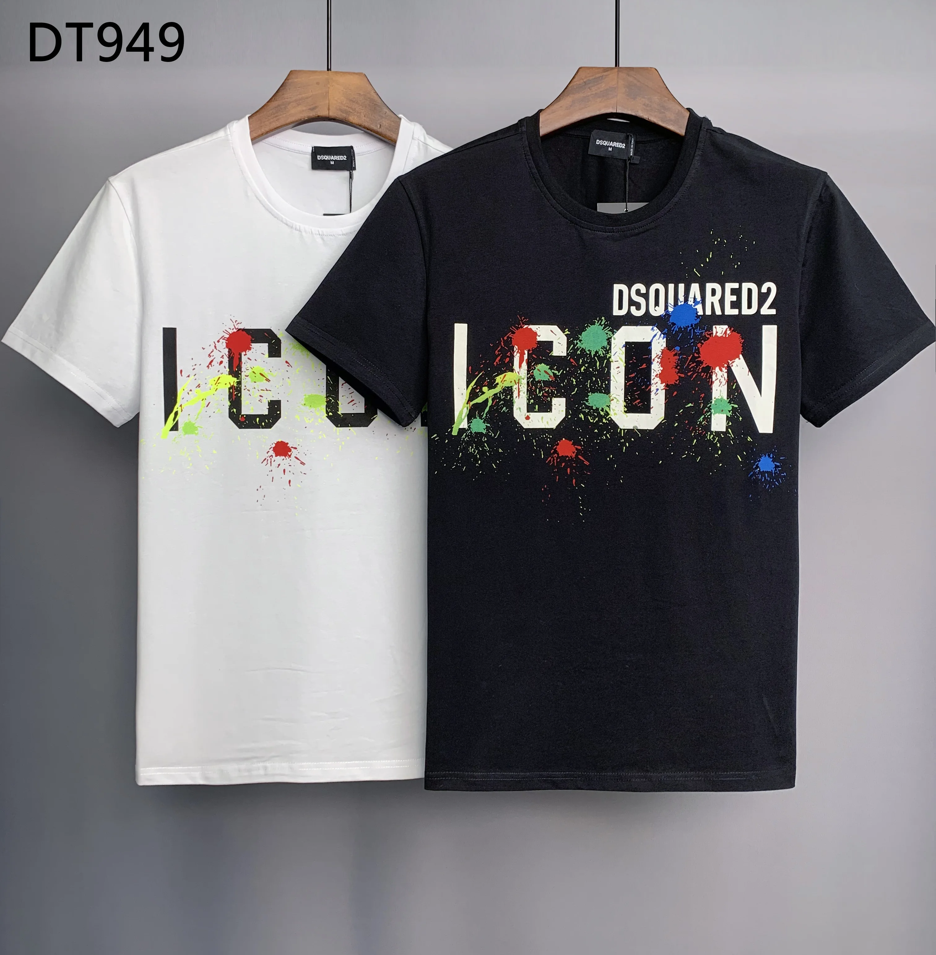 

Dsquared2 Men's Cotton 100% Spray Paint Letter Print Casual Trend Fashion Loose DSQ2 Crew Neck T Shirt Boyfriend Gift DT949