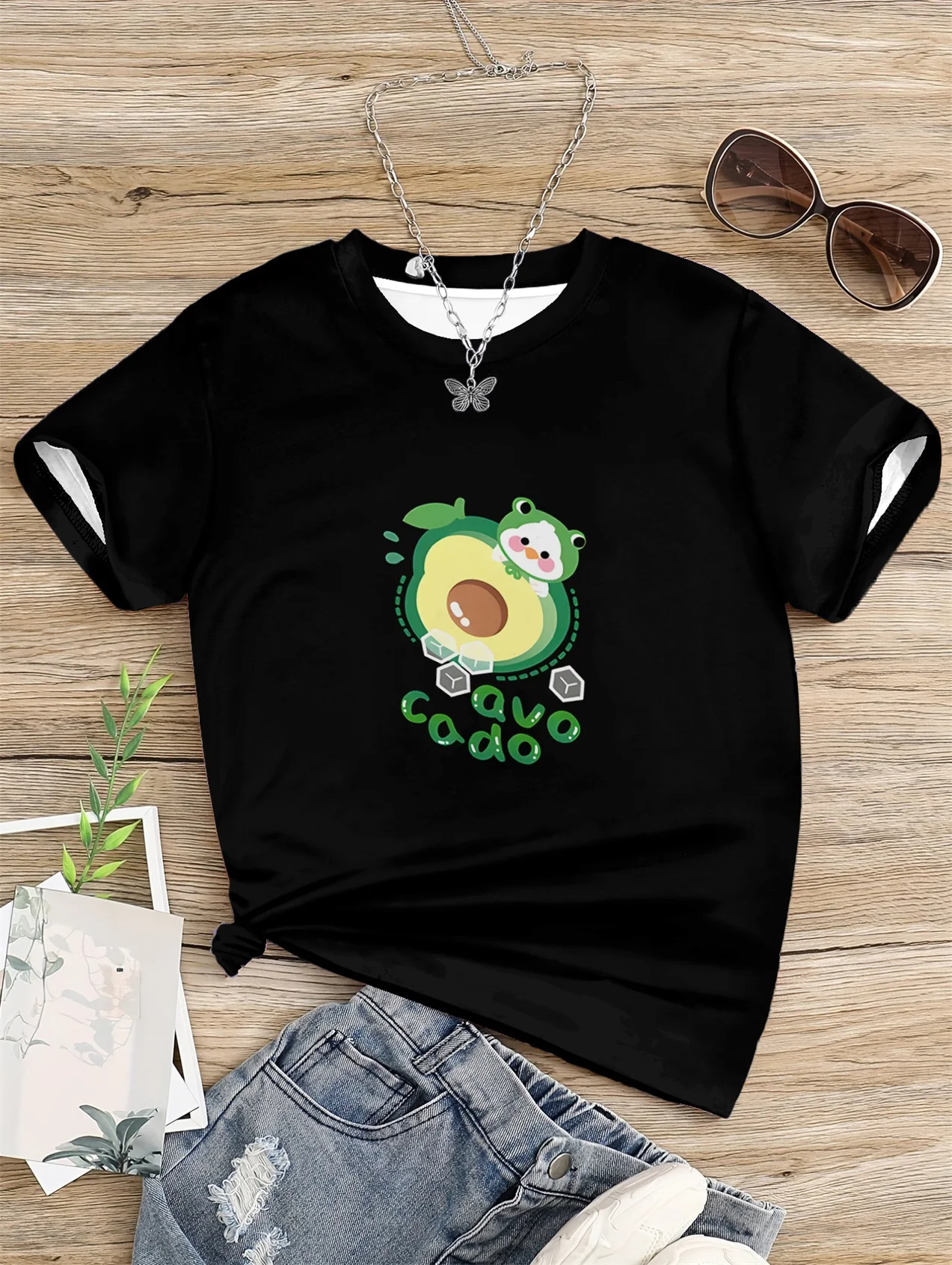 Зеленая И Черная Футболка С Принтом Avo Cado Для Девочек 7-13 Лет