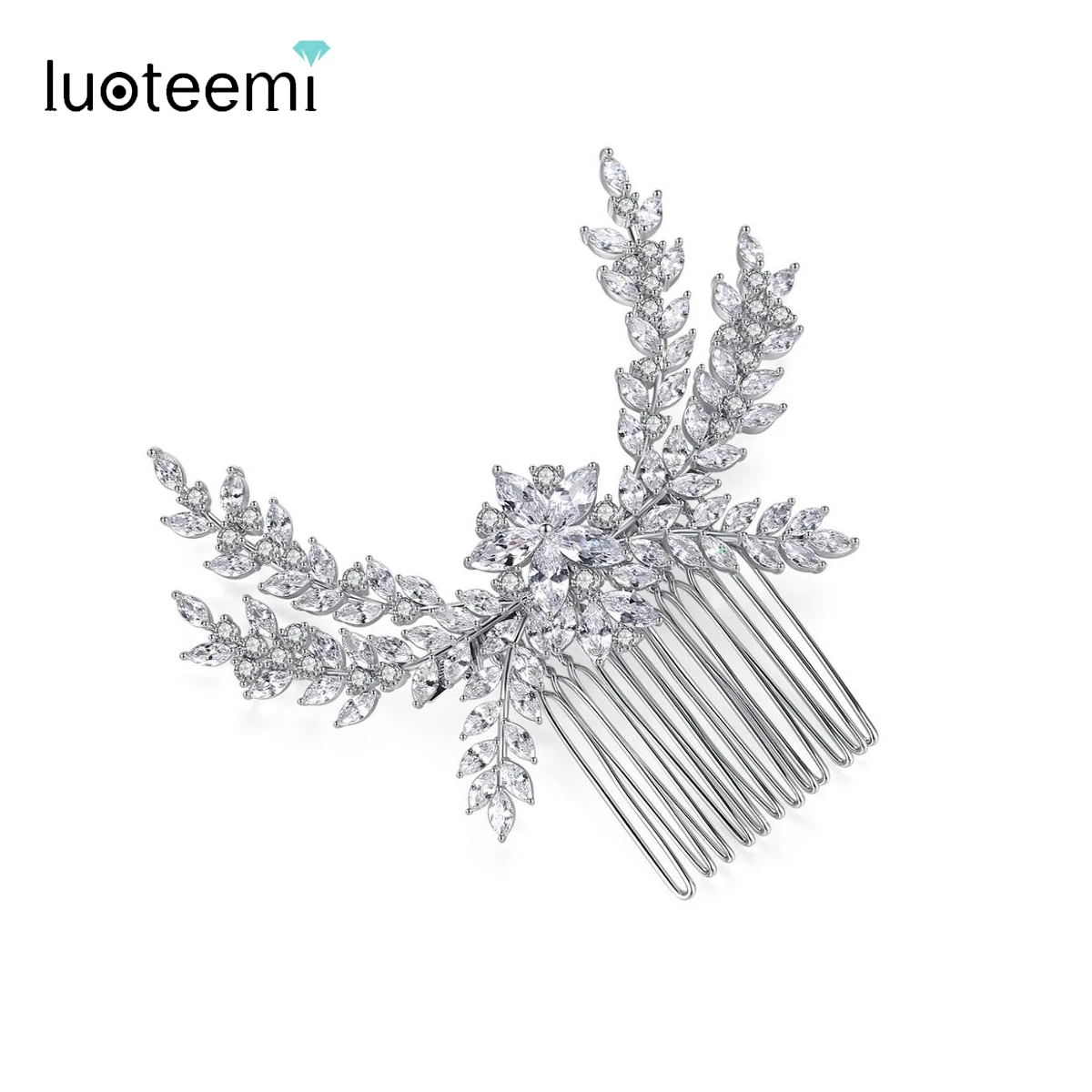 LUOTEEMI Luxury Cubic Zirconia Bridal Hair Comb Big Crystal Flower Women Wedding CZ Hair Jewelry Bijoux femme Ornaments Jewelry