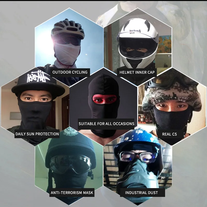 1pcs Lycra Motorcycle Full Face Mask Men Women Wargame Cycling Ski Snowboard Wind Cap Winter Warm Neck Black Bike Outdoor Sports | Спорт и