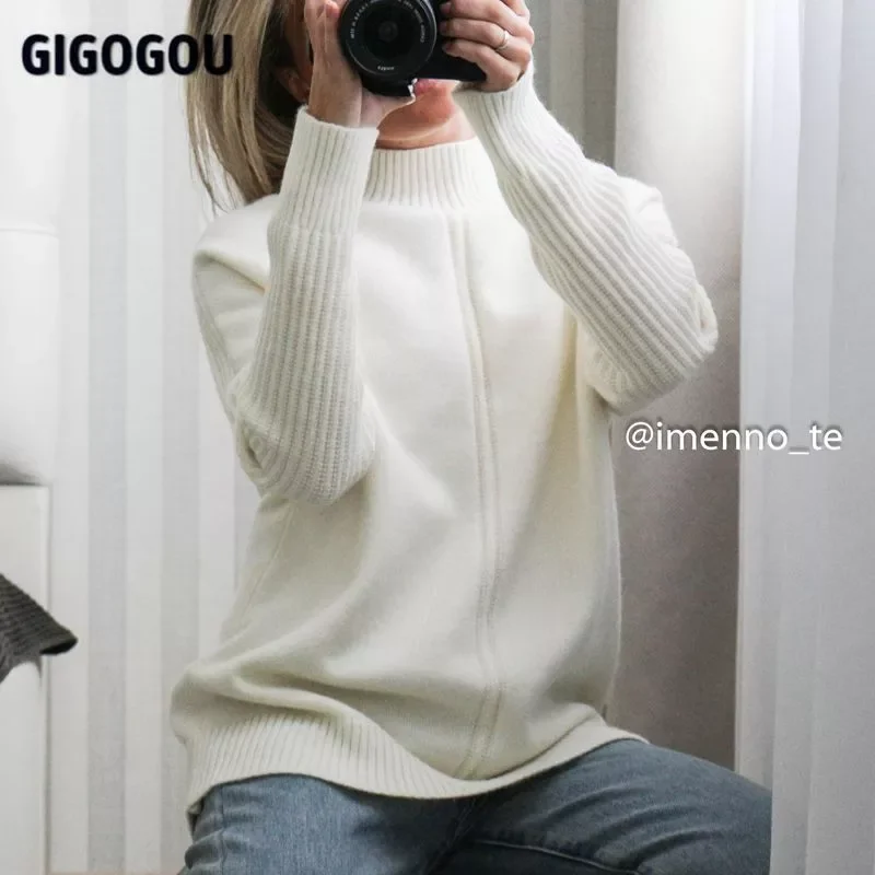 

GIGOGOU Fashion Design Women Turtleneck Sweater Autumn Winter Thick Warm Pullover Tops CHIC Knitted Jumper Pull Femme Clothing