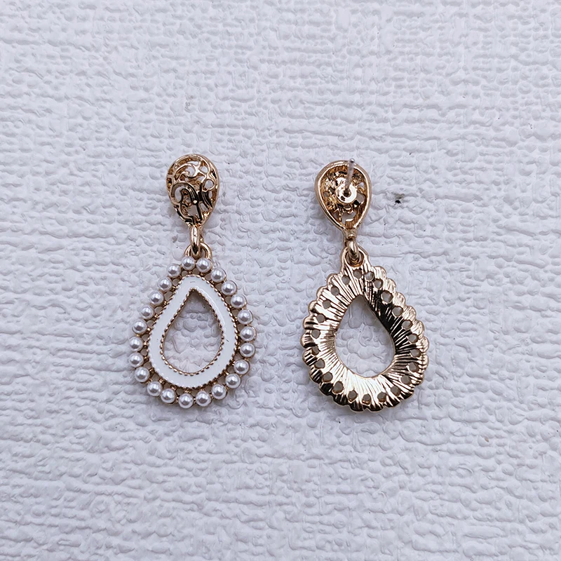 Silver Needle Retro Palace Sle Geometric Drop-shaped Pearl Earrings Korean Popular Short Earless Ear Clip 289