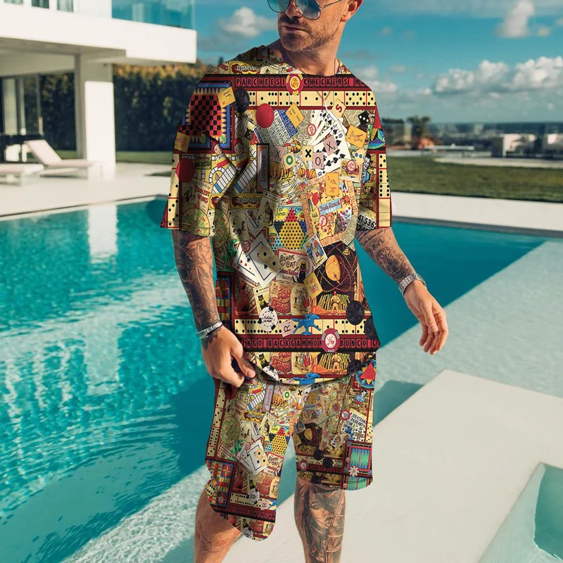 2023 Personality Harajuku 3D Cool T-shirt Shorts Suit Suit Men Oversized Cloth Tracksuit New Summer Men T-shirt Suit 3D Printed