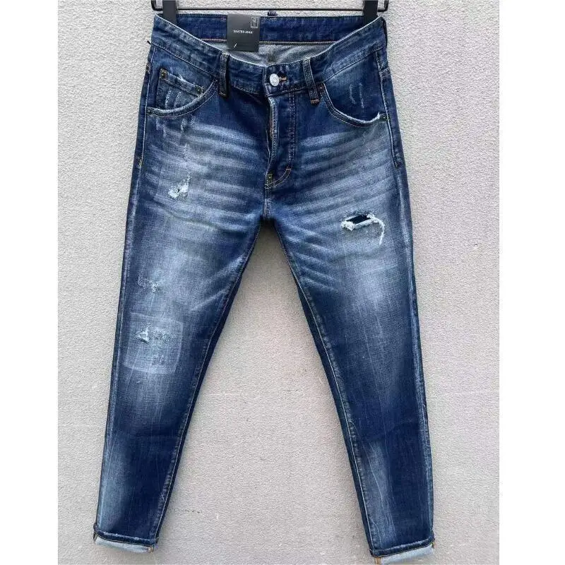 

Men's Fashion Hole Spray Painted Jeans Trendy Moto&Biker High Street Casual Denim Fabric Pants C012