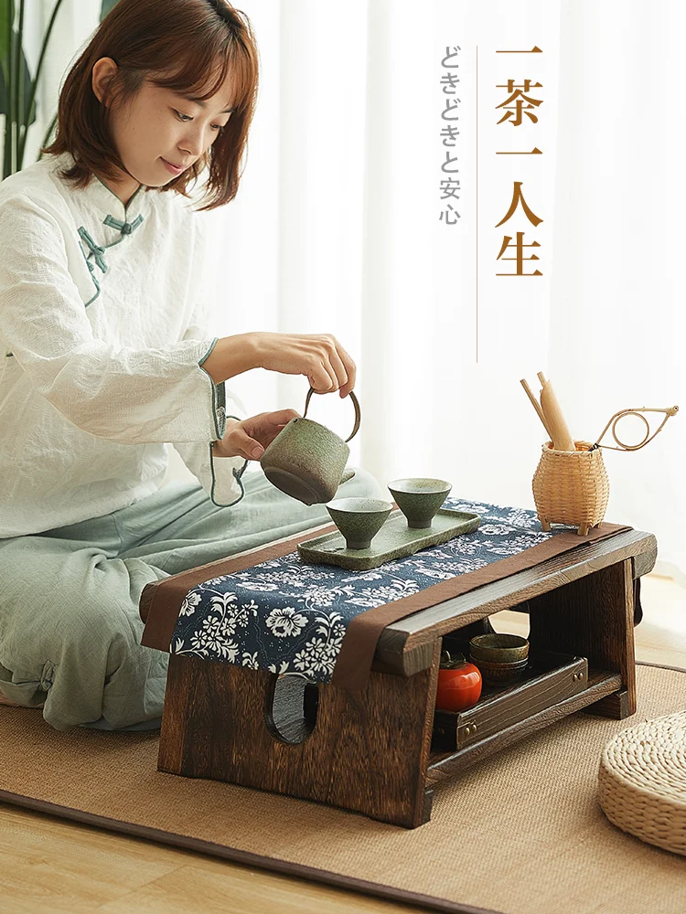 Solid wood tatami low table floating window small Japanese style kang household folding tea coffee decor |