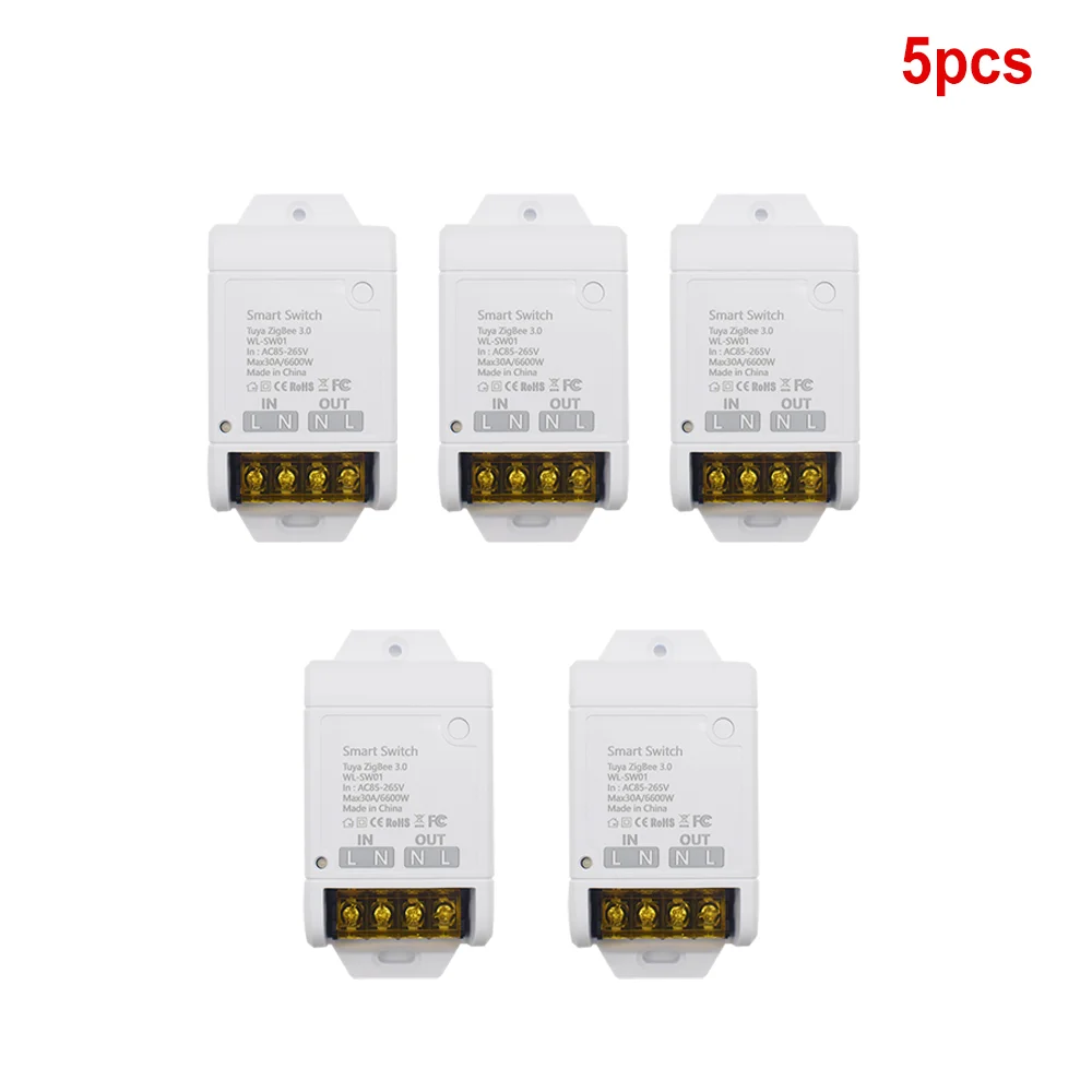 5шт Zigbee 3.0 6600W 30A умный дом модуль свет выключатель AC 85-265V гараж двери открывания реле Tuya таймер DIY для Alexa Google Home