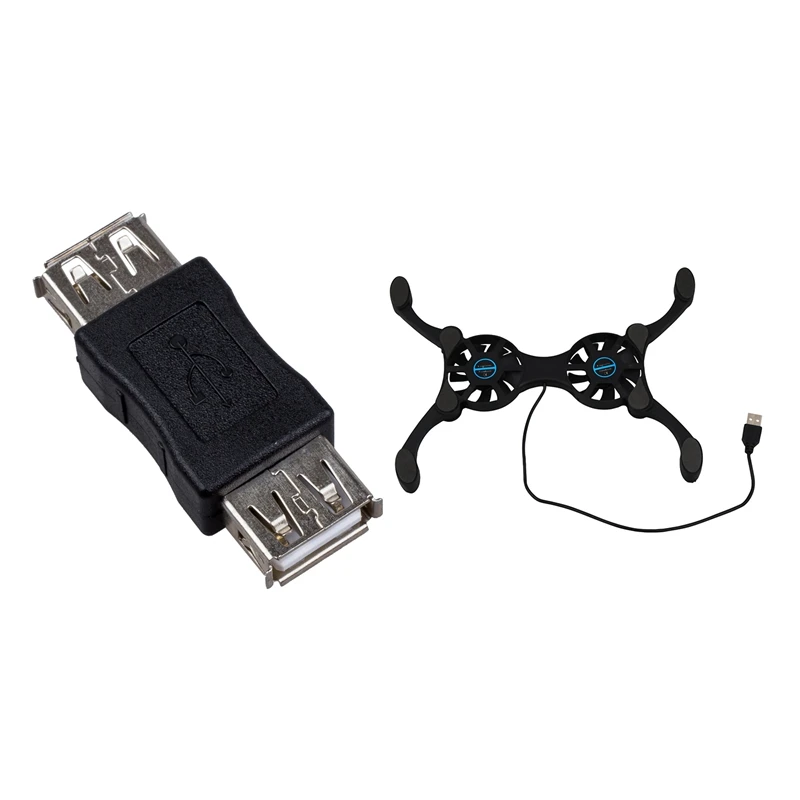 

HFES 1 Pcs A Female To A Female USB Adaptor & 1 Pcs Folding USB 2 Fan PC Computer Laptop Cooling Cooler Pad