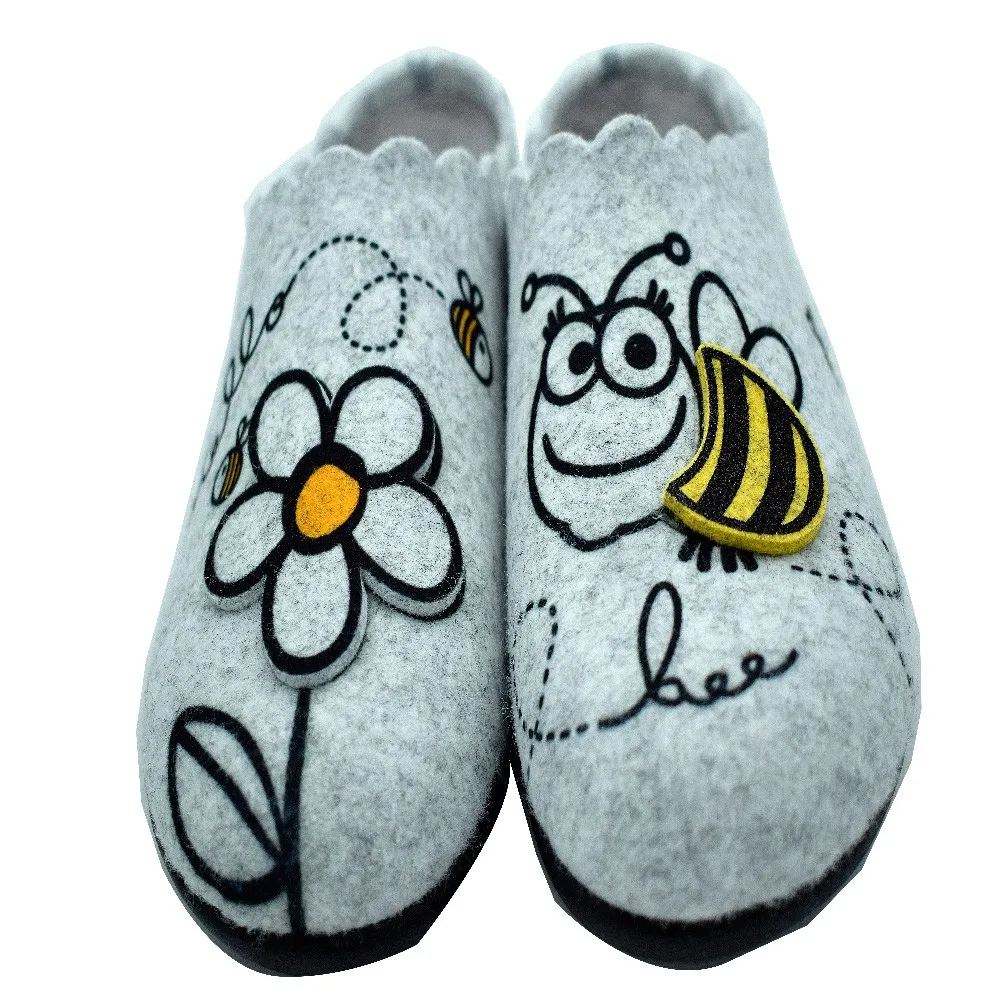 Тапки Comfort CANO из 27333 107 фетра домашние тапочки серого и желтого цвета с пчелиным