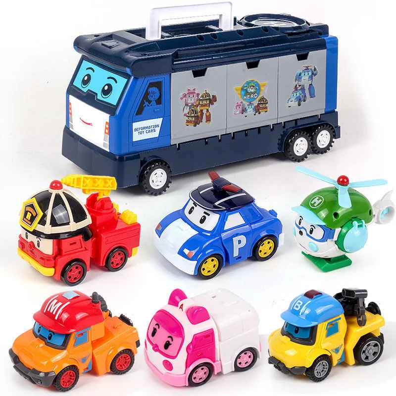 

6pcs Robocared Transformation Robot Amber Roy Helly Korea Toys poil Car Model Anime poil Toy Action Car Children Birthday Gifts