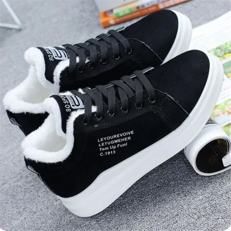 Winter Outdoor Women Shoes Warm Fur Plush Lady Casual Shoes Lace Up Fashion Sneakers Zapatillas Mujer Platform Snow Boots Mujer