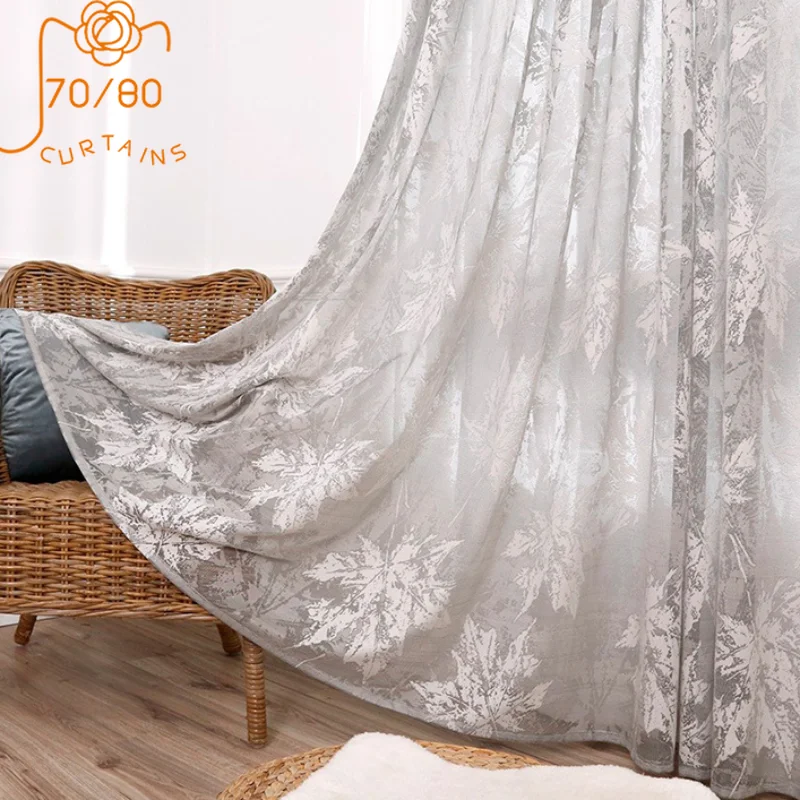 New Maple Leaf Retro Jacquard Window Screen Curtains for Living Room Dining Room Bedroom Home Decoration Finished Customization