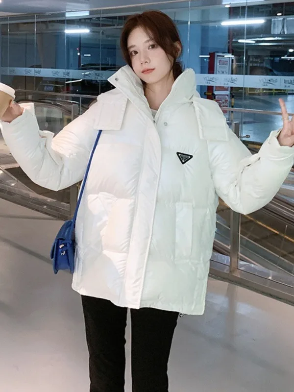 

Hooded Bubble Coat Oversized Glossy Winter Puffer Jacket Solid Purple Cotton Padding Super Warm Outerwear -15centigrade