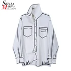 Новинка, Женская стильная уличная одежда больших размеров, топы в японском стиле, Повседневная белая блузка с принтом и карманом, рубашки больших размеров, сорочка femme 6740