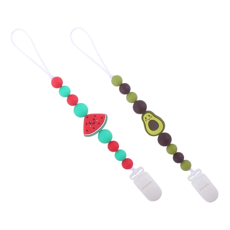 

Y3NF Cartoon Fruit Pacifier Chain Clip Silicone Chewable Beads Dummy Clip Holder