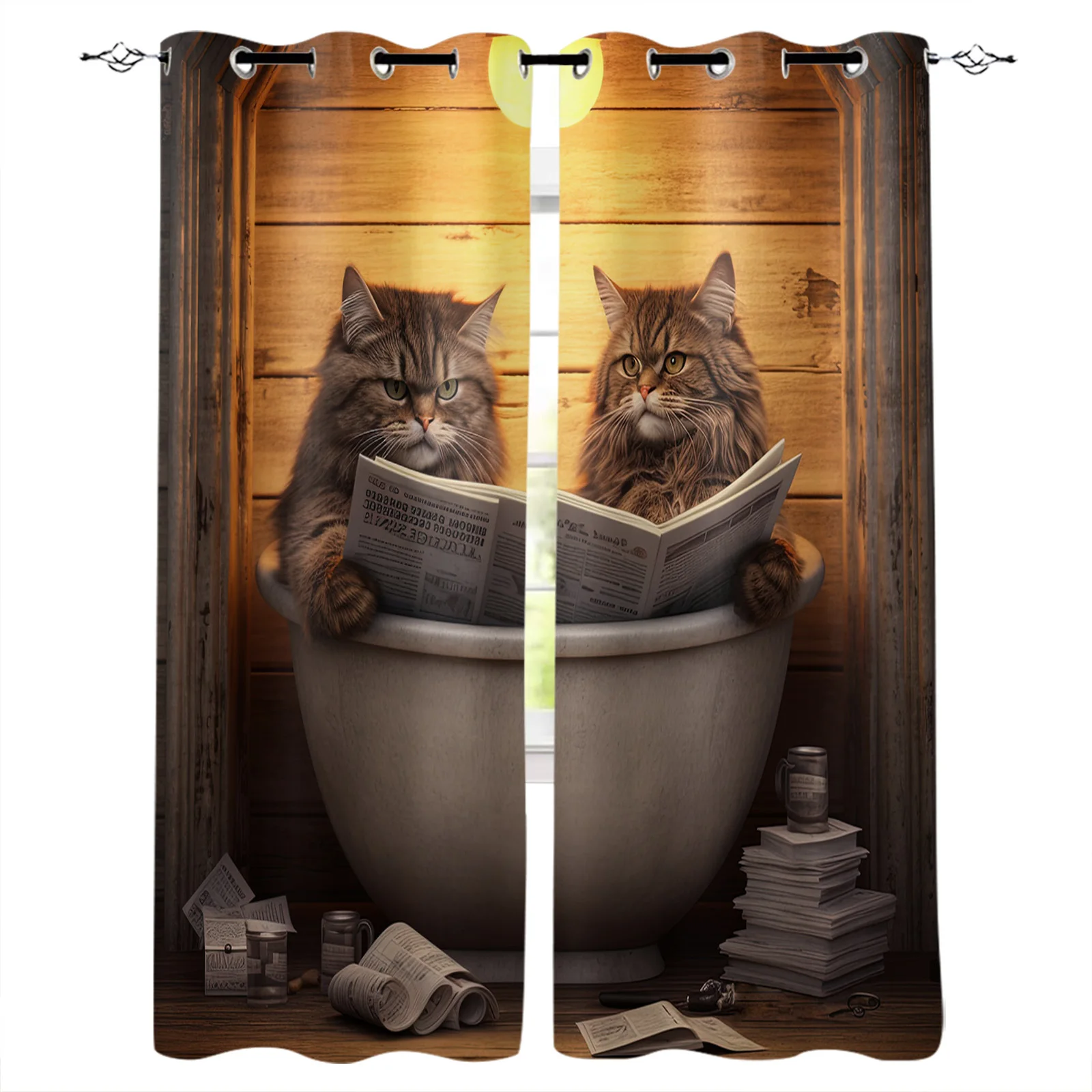 

Cat Newspaper Bath Window Curtains for Living Room Bedroom Home Decor Kitchen Curtains Modern Balcony Drapes