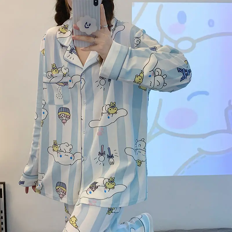 

Кавайная Милая Пижама Sanrio Cinnamoroll, кардиган, костюм, домашняя одежда, свободная Удобная милая девочка, рождественский подарок для девушки
