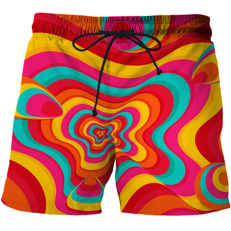 

Men 3D Color Psychedelic Vertigo Printed Shorts Fashion Funny Hip Hop Cool Mens Shorts Summer Holiday Swim Casual Beach Pants