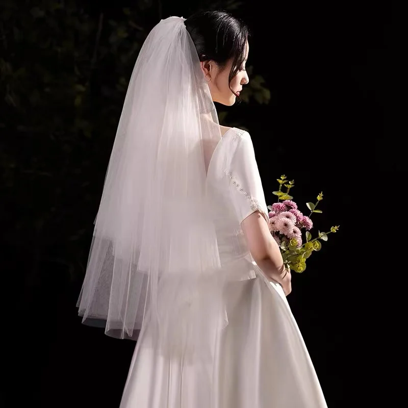 

White Ivory Elegant Bridal Veils 2 layers With Comb Cut Edge Soft Net Wedding Veil Wedding Accessories Veu de Noiva
