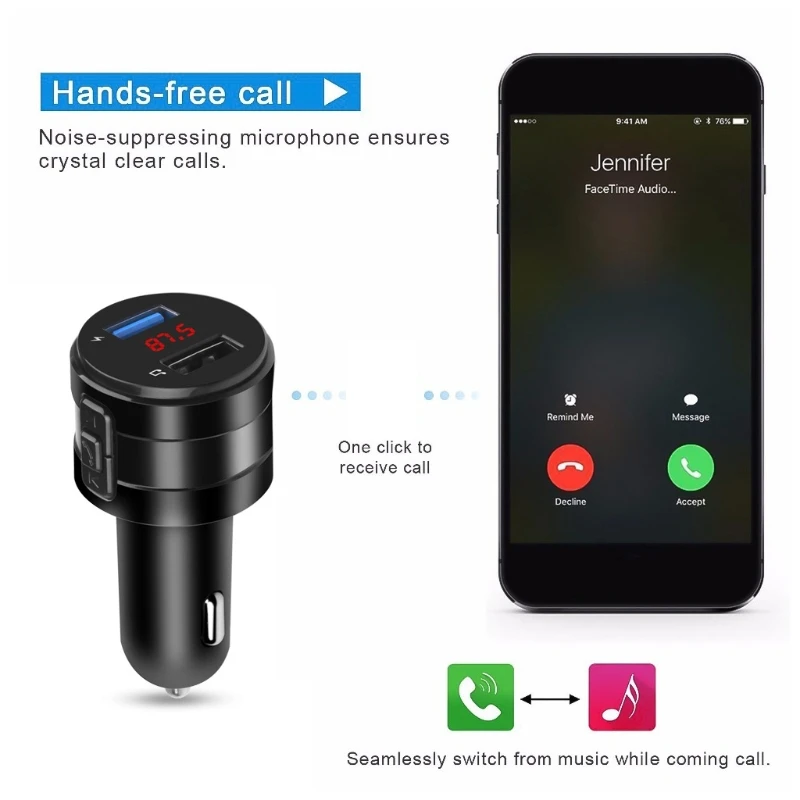 

Multifunctional Car Dual USB Fast Charging Adapter Player FM Transmitter
