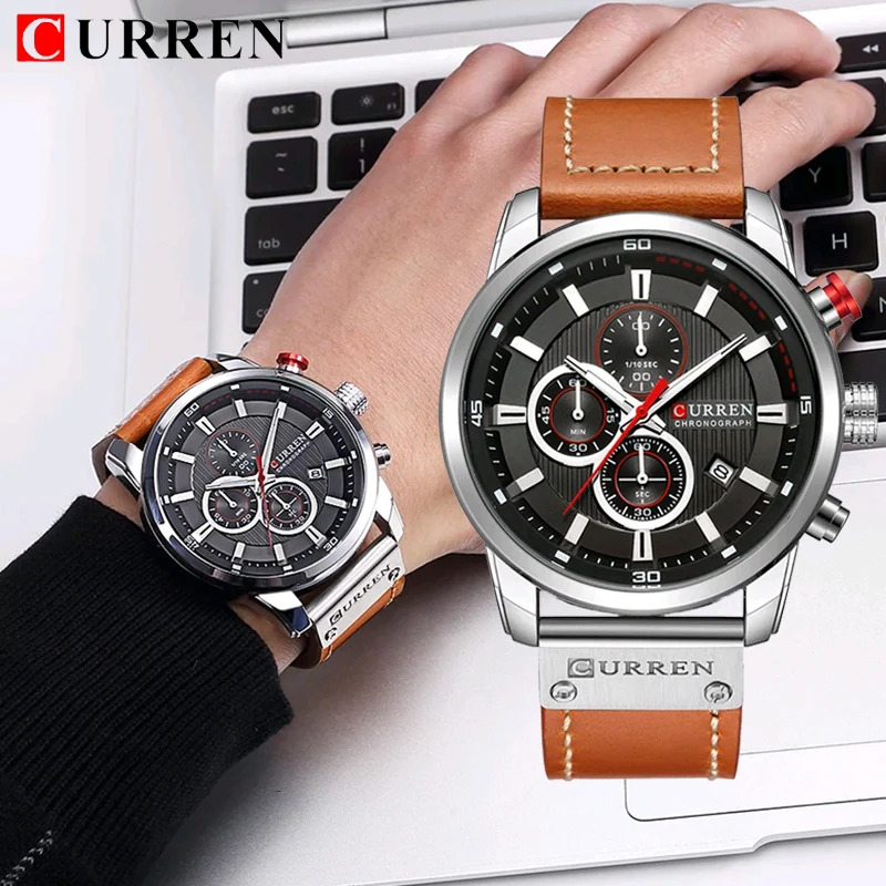 

CURREN 8291 Fashion Quartz Men Watch Analog Digital Chronograph Leather Mens Watches Casual Sport Waterproof Male Clocks часы