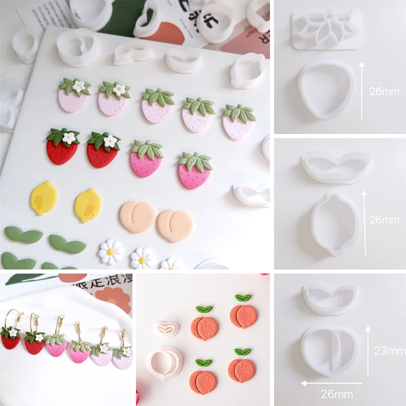 

Mini Fruit Soft Polymer Clay Cutter Strawberry Lemon Grape Peach Soft Clay Earrings Mold Jewelry Earrings Pendant Embossing Tool