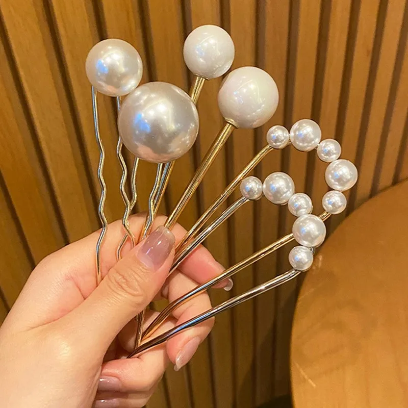 

Hairpin Female Simple Modern U-shaped Pill Head Coiffure Fashion Metal Pearl Hair Clip Temperament Hair Accessories